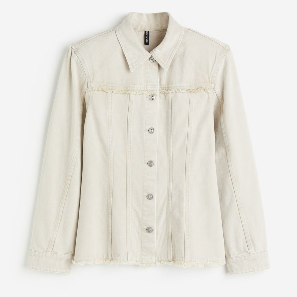 H&M Divided Denim Jacket with Shoulder Pad light beige raw edge trim size XS